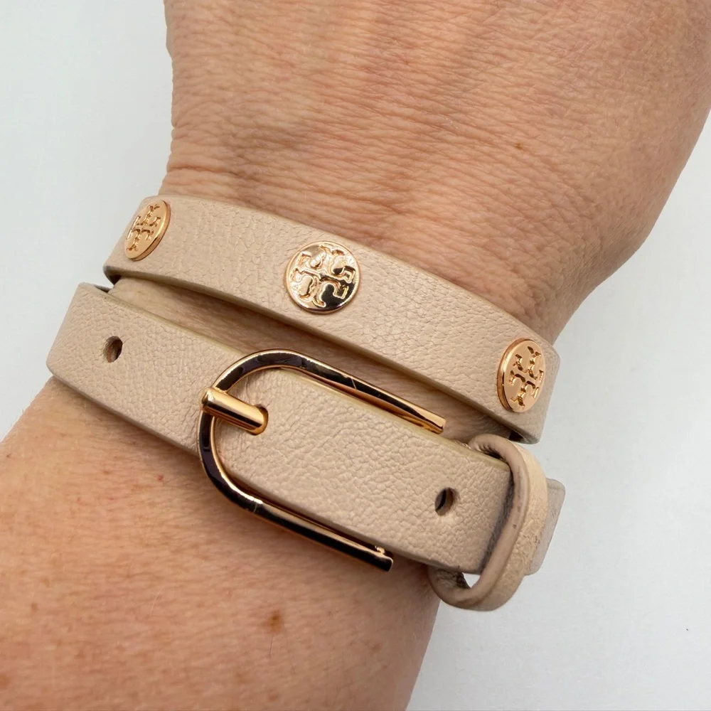 Tory Burch Double Wrap‎ Logo Bracelet in Pink leather and Rose Gold!